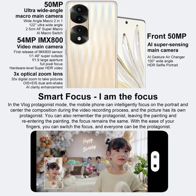 Dreifach-Kamera auf der Rückseite, Fingerabdrucksensor im Display, 6,78 Zoll Magic UI 6.1, Dimensity 9000 Octa-Core-Prozessor mit bis zu 3,05 GHz, Netzwerk: 5G, OTG, NFC, Google Play wird nicht unterstützt, Honor 70 Pro+ 5G 8 GB + 256 GB