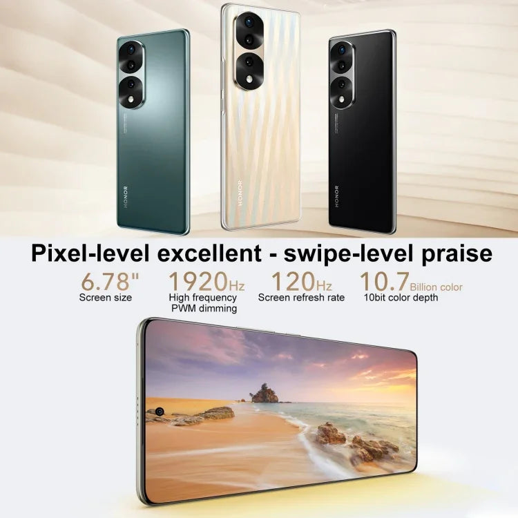 Dreifach-Kamera auf der Rückseite, Fingerabdrucksensor im Display, 6,78 Zoll Magic UI 6.1, Dimensity 9000 Octa-Core-Prozessor mit bis zu 3,05 GHz, Netzwerk: 5G, OTG, NFC, Google Play wird nicht unterstützt, Honor 70 Pro+ 5G 12 GB + 256 GB