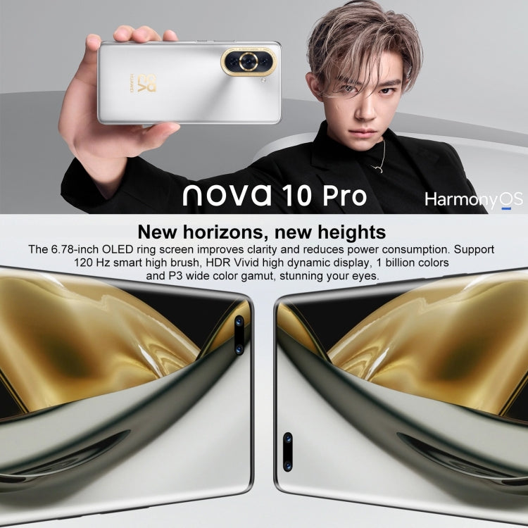 Dreifach-Hauptkamera + Dual-Frontkamera, Fingerabdrucksensor im Display, 6,78 Zoll HarmonyOS 2, Qualcomm Snapdragon 778G 4G Octa-Core-Prozessor mit bis zu 2,42 GHz, Netzwerk: 4G, OTG, NFC, Google Play wird nicht unterstützt, nova 10 Pro 4G 256 GB