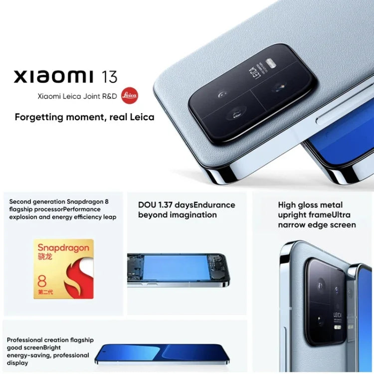 Dreifach-Kamera auf der Rückseite, 6,36 Zoll großes Display mit Fingerabdrucksensor, MIUI 14, Qualcomm Snapdragon 8 Gen 2 Octa-Core-Prozessor mit bis zu 3,2 GHz, Netzwerk: 5G, NFC, kabelloses Laden, Xiaomi 13 12 GB + 256 GB