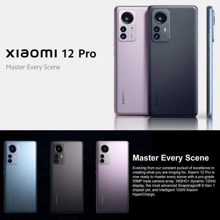 Dreifach-Kamera auf der Rückseite, Gesichtserkennung und Fingerabdrucksensor im Display, 4600-mAh-Akku, 6,73 Zoll MIUI 13 / Android 12, Snapdragon 8 Gen 1 Octa-Core-Prozessor mit bis zu 3,0 GHz, Netzwerk: 5G, NFC, Xiaomi 12 Pro Global EU Version