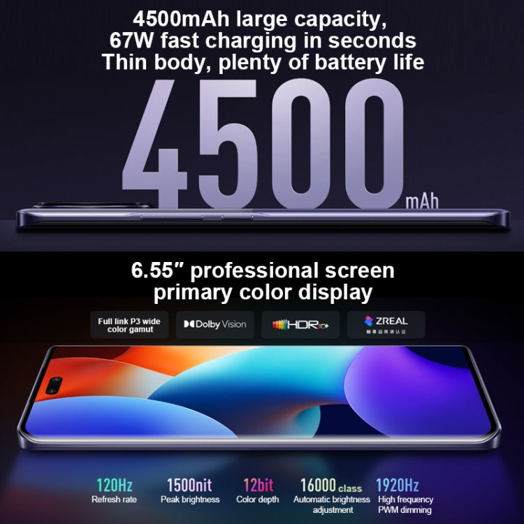 Dreifach-Hauptkamera + Dual-Frontkamera, Fingerabdrucksensor im Display, 4500-mAh-Akku, 6,55 Zoll MIUI 14 Dimensity 8200-Ultra Octa-Core-Prozessor (4 nm, bis zu 3,1 GHz), Netzwerk: 5G, NFC, 16 GB + 1 TB