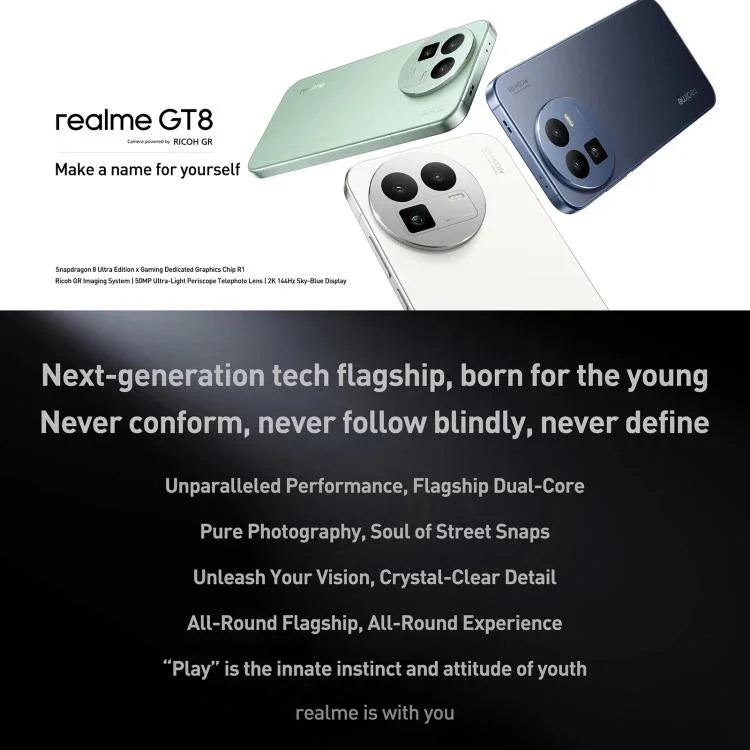 Realme GT8, 16 GB + 256 GB, 6,79 Zoll, Realme UI 7.0, Android 16, Snapdragon 8 Elite Octa-Core, NFC, OTG, Netzwerk: 5G, 16 GB + 256 GB