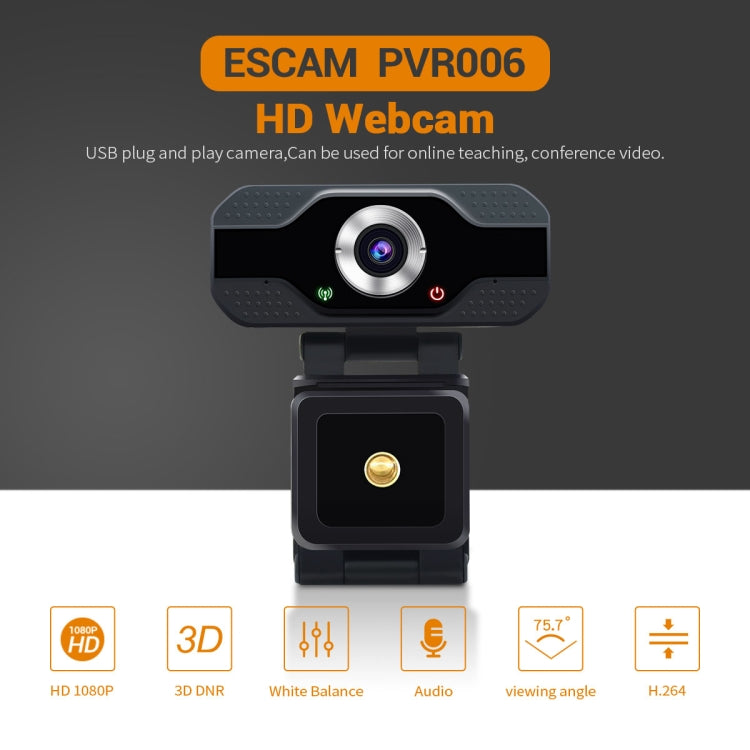 ESCAM PVR006 HD 1080P USB2.0 HD Webcam mit Mikrofon für PC, PVR006