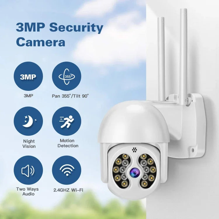 Tuya QX56 3,0 Megapixel IP66 wasserdichte 2,4-GHz-Funk-IP-Kamera, unterstützt Amazon Alexa und Google Home, Bewegungserkennung, Zwei-Wege-Audio, Farbnachtsicht und TF-Kartensteckplatz, EU-Stecker, unterstützt Amazon Alexa und Google Home