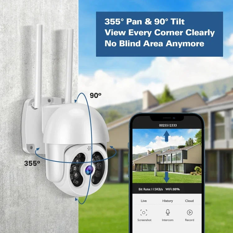 Tuya QX56 3,0 Megapixel IP66 wasserdichte 2,4-GHz-Funk-IP-Kamera, unterstützt Amazon Alexa und Google Home, Bewegungserkennung, Zwei-Wege-Audio, Farbnachtsicht und TF-Kartensteckplatz, EU-Stecker, unterstützt Amazon Alexa und Google Home