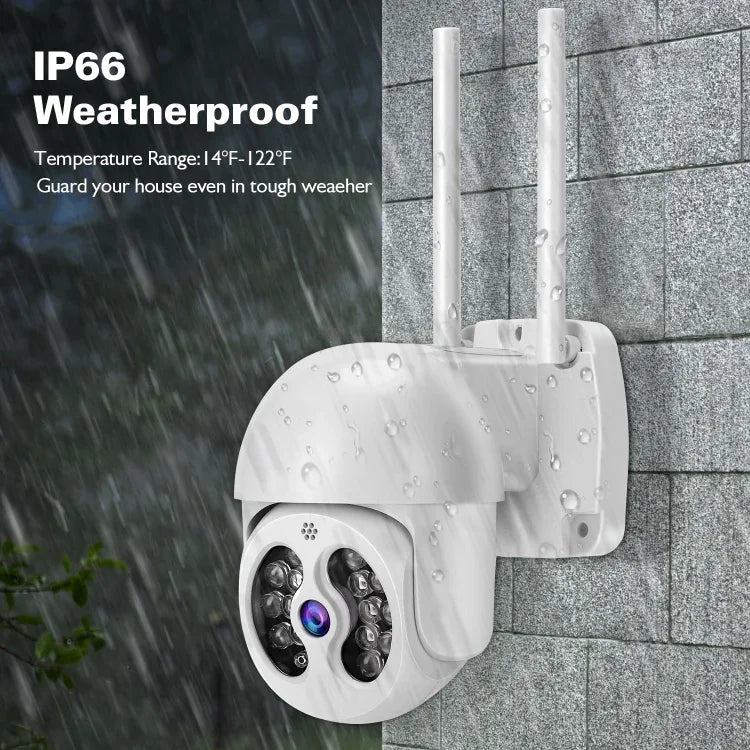 Tuya QX56 3,0 Megapixel IP66 wasserdichte 2,4-GHz-Funk-IP-Kamera, unterstützt Amazon Alexa und Google Home, Bewegungserkennung, Zwei-Wege-Audio, Farbnachtsicht und TF-Kartensteckplatz, EU-Stecker, unterstützt Amazon Alexa und Google Home