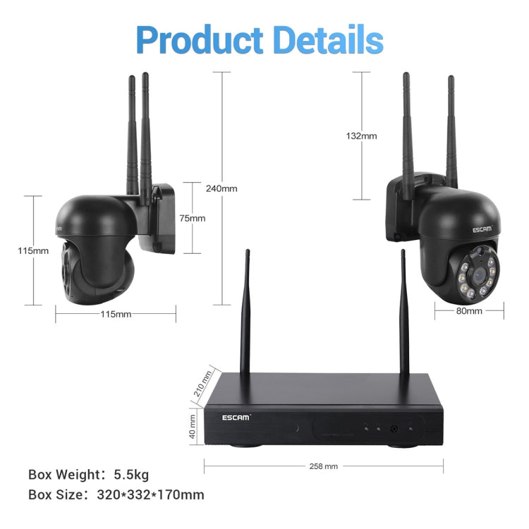 ESCAM WNK618 3,0 Megapixel 8-Kanal WLAN-Dome-Kamera HD-NVR-Sicherheitssystem, unterstützt Bewegungserkennung, Zwei-Wege-Audio, Farbnachtsicht und TF-Karte, EU-Stecker, WNK618