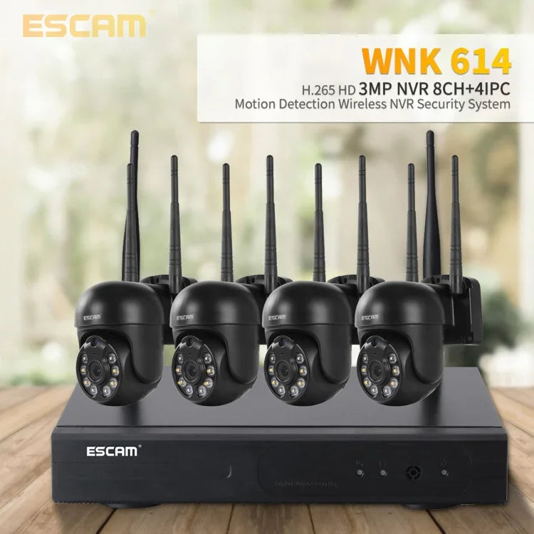ESCAM WNK614 HD 3,0 Millionen Pixel 8-Kanal-WLAN + 4IPC WLAN-NVR-Sicherheitssystem, AU-Stecker, WNK614