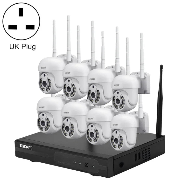 ESCAM WNK718 HD 3,0 Millionen Pixel 8-Kanal-WLAN + 8IPC WLAN-NVR-Sicherheitssystem, UK-Stecker, WNK718