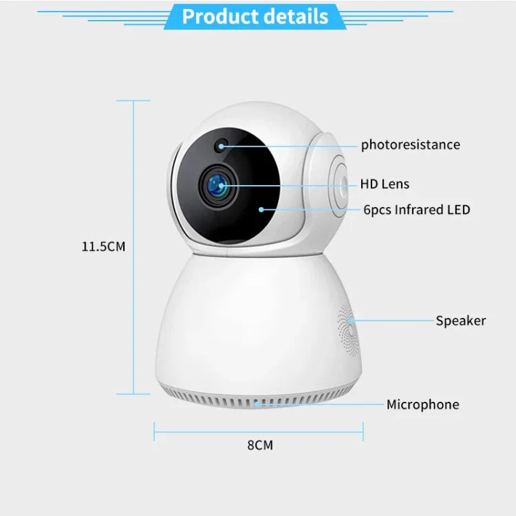 YT24 V380 1,0-MP-IP-Kamera mit Schwenk- und Neigefunktion, WLAN-fähig, unterstützt TF-Karten, Zwei-Wege-Audio, Bewegungserkennung und Nachtsicht.