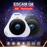 ESCAM Q8 960P 360-Grad-Fischaugenobjektiv 1.3MP WLAN IP-Kamera, unterstützt Bewegungserkennung / Nachtsicht, IR-Reichweite: 5-10m, AU-Stecker, Q8 US-Stecker, Q8 AU-Stecker, Q8 EU-Stecker, Q8 UK-Stecker