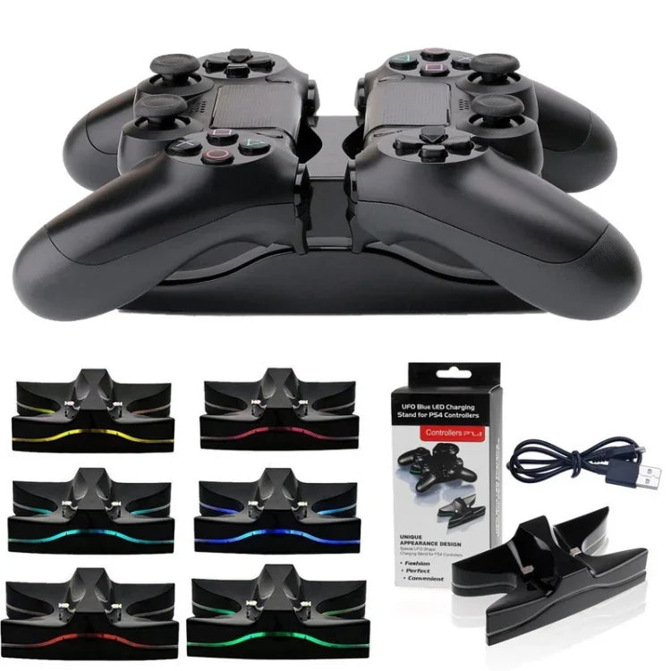 Special UFO Shape 2 x USB Charging Dock Station Stand / Controller Charging Stand for PS4 Playstation 4  with Multi Colors LED, For PS