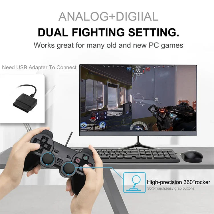 Doppel-Vibrations-Joypad, kabelgebundener Spielcontroller für PS2