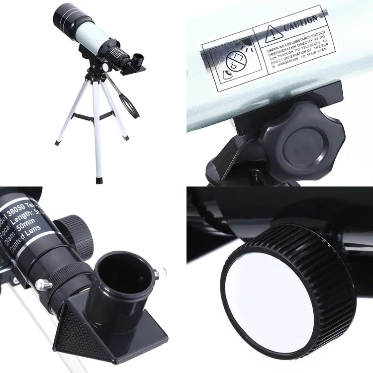 F36050 Tragbares professionelles hochauflösendes astronomisches Teleskop-Spektiv mit Aluminiumstativ (Silber), F36050