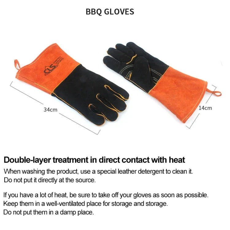 Outdoor BBQ Leder Männer und Frauen Modelle Hochtemperaturisolierung Verdickung Lange Schweißschutzhandschuhe, CLS-BBQ