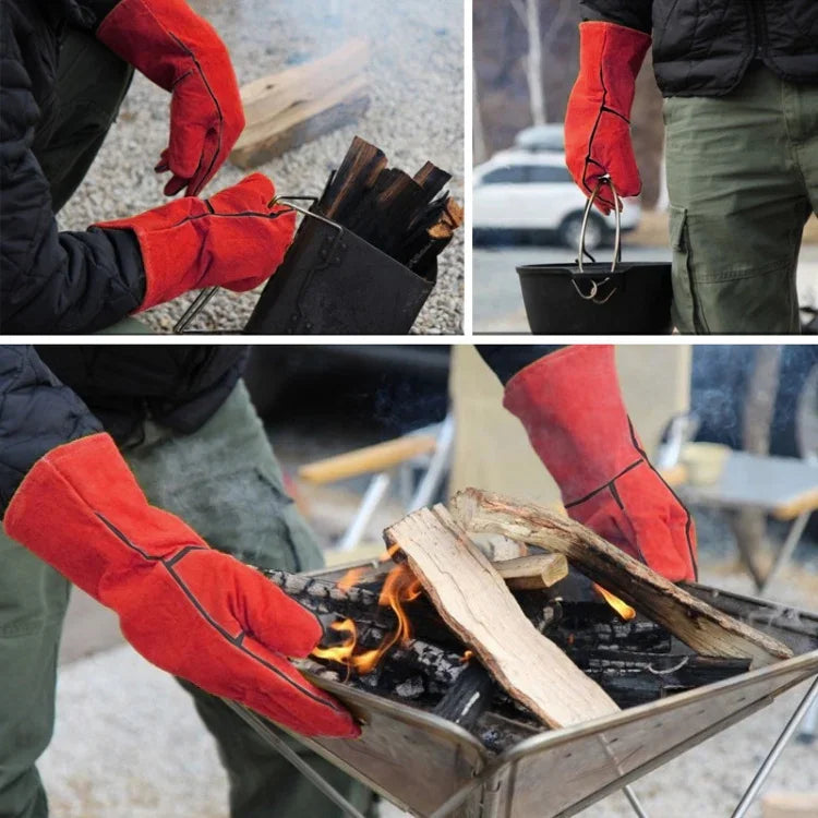 Outdoor BBQ Leder Männer und Frauen Modelle Hochtemperaturisolierung Verdickung Lange Schweißschutzhandschuhe, CLS-BBQ