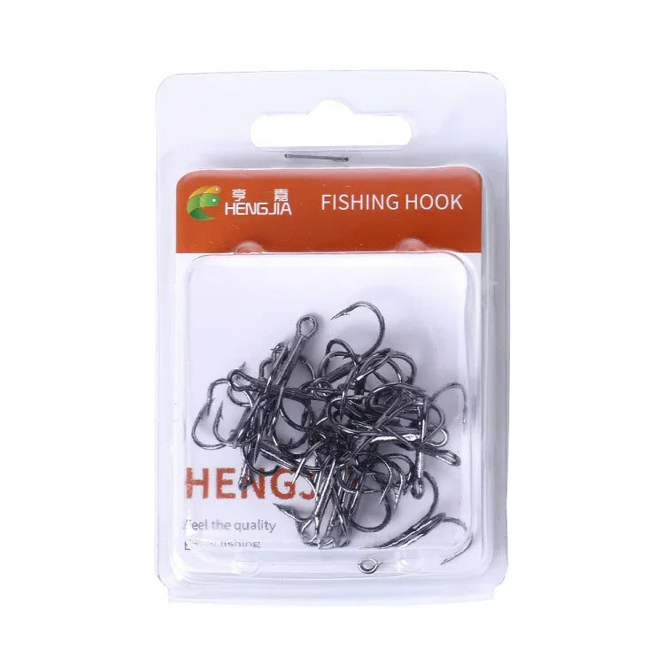 HENGJIA 20 Stück Klassische Schwarze Angel-Drillingshaken aus Hochkohlenstoffstahl, 6# FH022