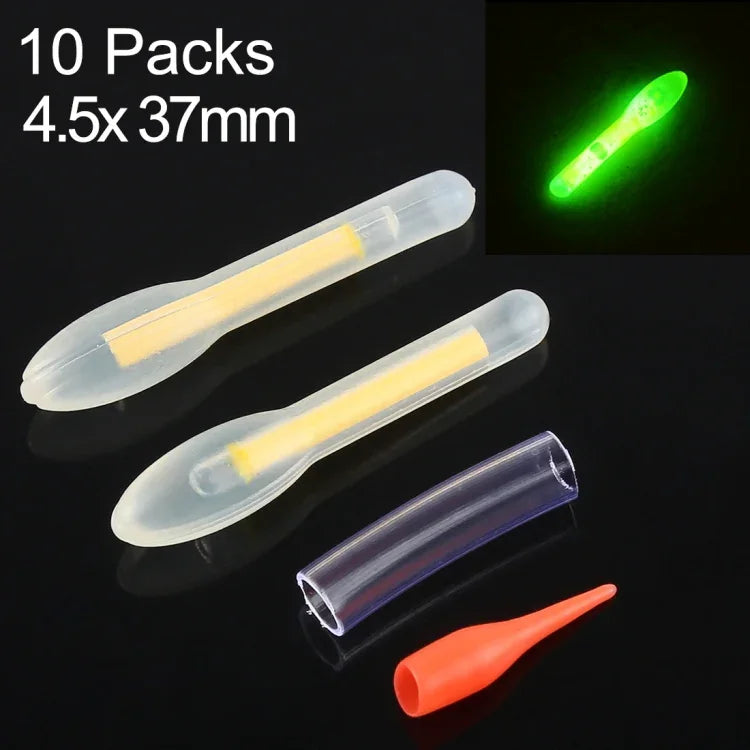 10 Packungen OCEAN SUN Glühbirnen-Form Leuchtschwimmer Nachtangellichtstab, Sichtbarkeit: 50m, Größe: 4.5 x 37mm, Glühbirnen-Form, Sichtbarkeit: 50m