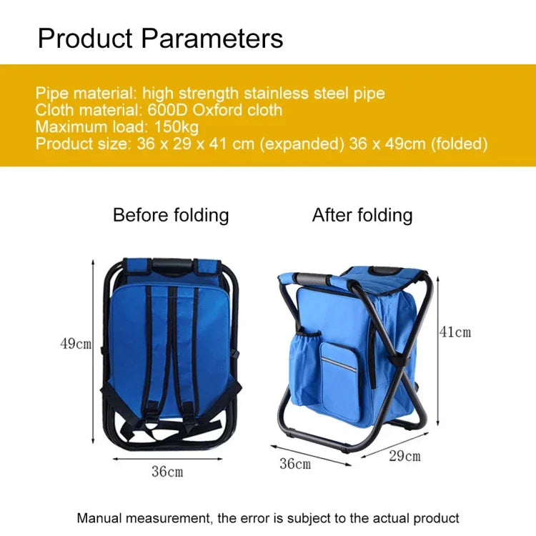 Tragbarer Klappbarer Campingstuhl für Draußen, Leichter Angel-Strandstuhl, Klappstuhl mit Edelstahlrohren und Kühltasche, Klappstuhl aus Edelstahl (Schwarz), Klappstuhl aus Edelstahl (Grün), Klappstuhl aus Edelstahl (Blau)