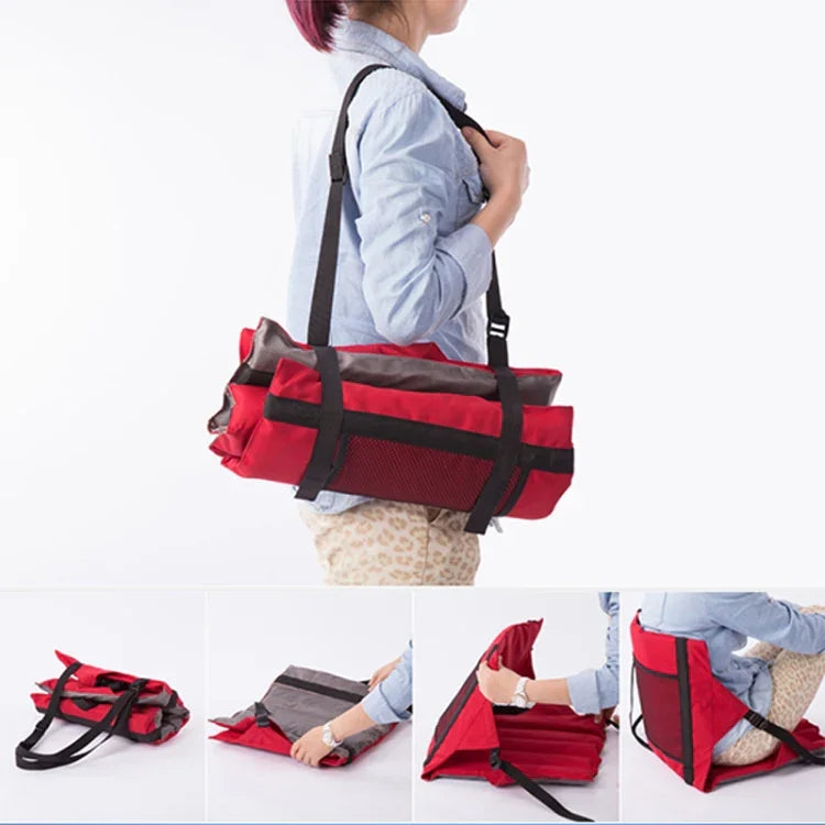 Outdoor Klappsitzkissen mit Rückenlehne, Größe: 78*40*2cm, CLS Klapphocker (Rot), Klappsitz (Schwarz)