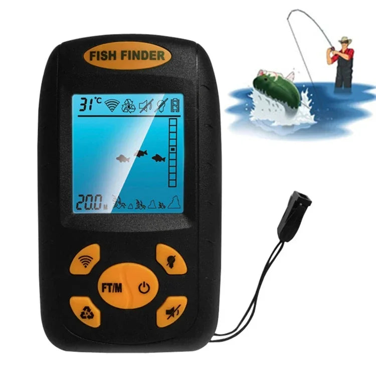 Tragbarer Ultraschall-Fischfinder, Wassertiefe & Temperatur Fischfinder mit Kabelgebundenem Sonarsensor Wandler und LCD-Anzeige, Fischfinder Schwarz