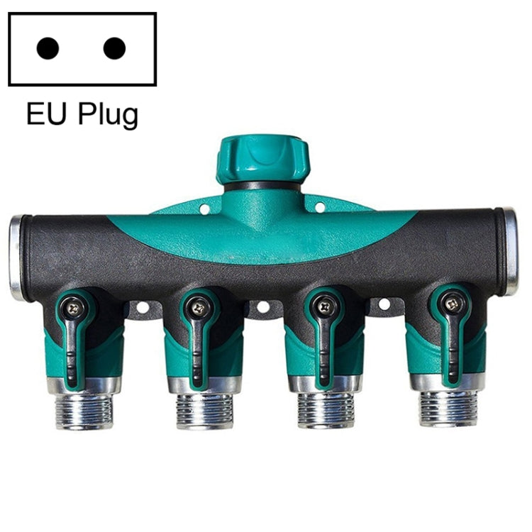 4-in-1 Multifunktions-Garten-Wasser-Sprinkler Rasenbewässerungsventil Wasserverteilungsregler Wasserrohr-Abzweigung, EU-Stecker, EU-Stecker