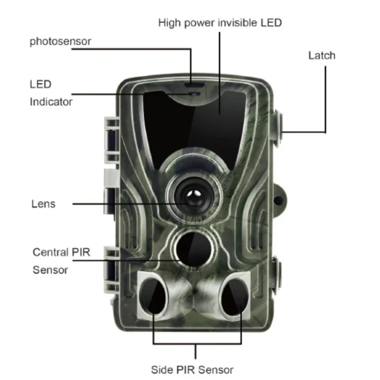 HC801A 8MP wasserdichte IP65 IR Nachtsicht Überwachungs-Wildkamera, Novatek 96650 Programm, 120 Grad Weitwinkel, 110 Grad PIR Erfassungswinkel, HC801A