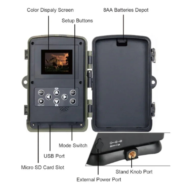 HC801A 8MP wasserdichte IP65 IR Nachtsicht Überwachungs-Wildkamera, Novatek 96650 Programm, 120 Grad Weitwinkel, 110 Grad PIR Erfassungswinkel, HC801A