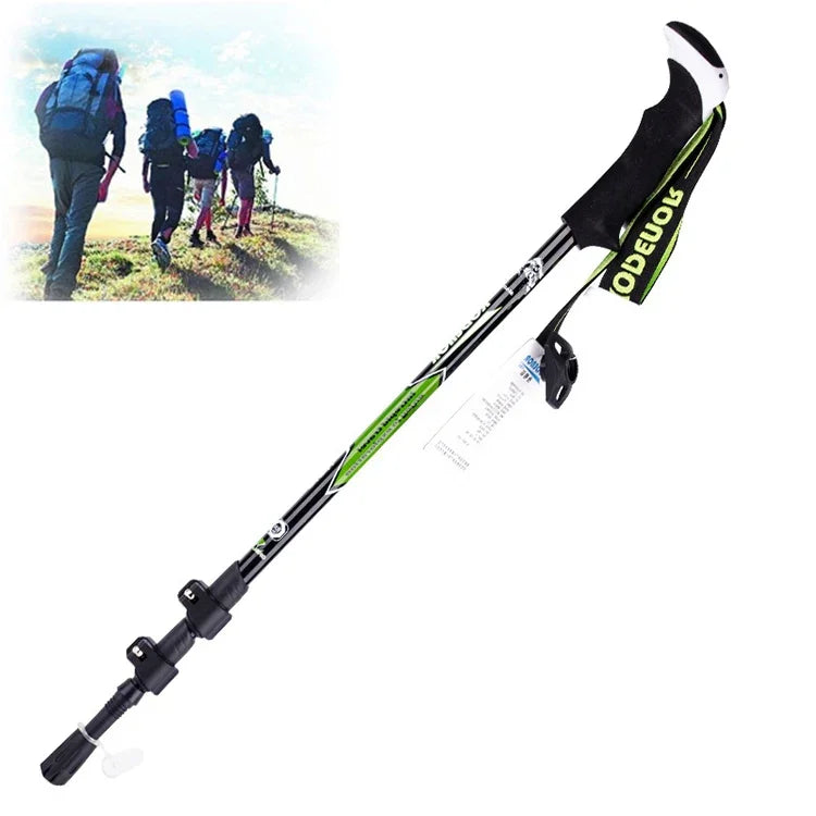 KODENOR Outdoor-Bergsteigen Tragbare Faltbare Karbonfaser-Geradehandgriff-Alpenstöcke Trekkingstöcke, Länge: 63-135CM, Länge: 63-135CM (Schwarz+Grün), Länge: 63-135CM (Schwarz Blau), Länge: 63-135CM (Schwarz Gelb)