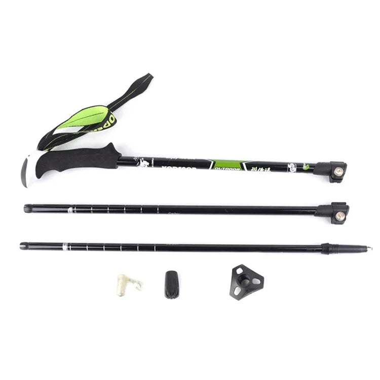 KODENOR Outdoor-Bergsteigen Tragbare Faltbare Karbonfaser-Geradehandgriff-Alpenstöcke Trekkingstöcke, Länge: 63-135CM, Länge: 63-135CM (Schwarz+Grün), Länge: 63-135CM (Schwarz Blau), Länge: 63-135CM (Schwarz Gelb)