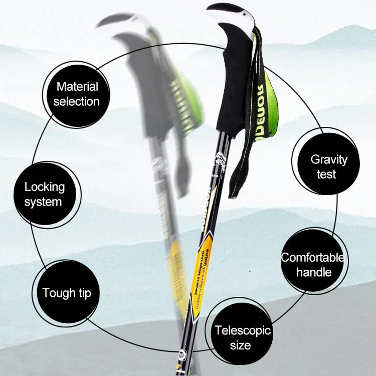 KODENOR Outdoor-Bergsteigen Tragbare Faltbare Karbonfaser-Geradehandgriff-Alpenstöcke Trekkingstöcke, Länge: 63-135CM, Länge: 63-135CM (Schwarz+Grün), Länge: 63-135CM (Schwarz Blau), Länge: 63-135CM (Schwarz Gelb)