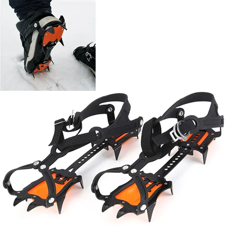 Aotu AT8701 Ein Paar 10 Zähne Anti-Rutsch-Eiskrallen Schnee-Steigeisen-Schuhüberzüge, 10 Zähne Orange, 10 Zähne Gelb