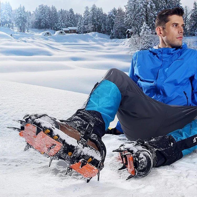 Aotu AT8701 Ein Paar 10 Zähne Anti-Rutsch-Eiskrallen Schnee-Steigeisen-Schuhüberzüge, 10 Zähne Orange, 10 Zähne Gelb