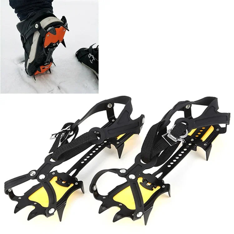 Aotu AT8701 Ein Paar 10 Zähne Anti-Rutsch-Eiskrallen Schnee-Steigeisen-Schuhüberzüge, 10 Zähne Orange, 10 Zähne Gelb