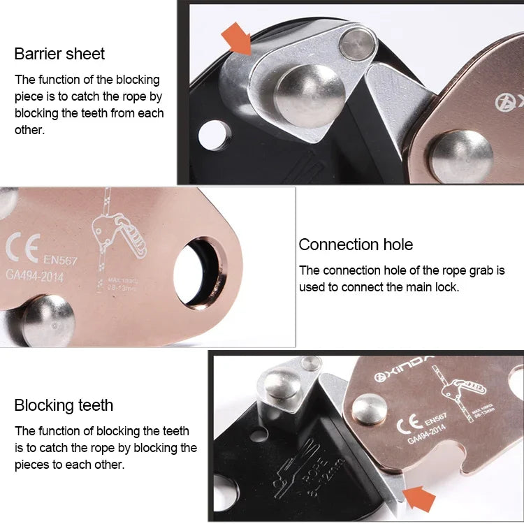 XINDA EN567 Outdoor Klettern, Höhenarbeiten, Absturzsicherung, Seilklemme für Seile mit 8-13 mm Durchmesser