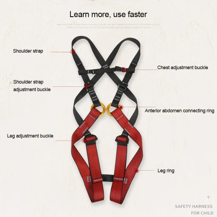 XINDA XDA9516 Outdoor Klettern Polyester Hochfestes Seil Verstellbarer Abseil-Ganzkörpergurt Kinder Größe: S, Größe: S