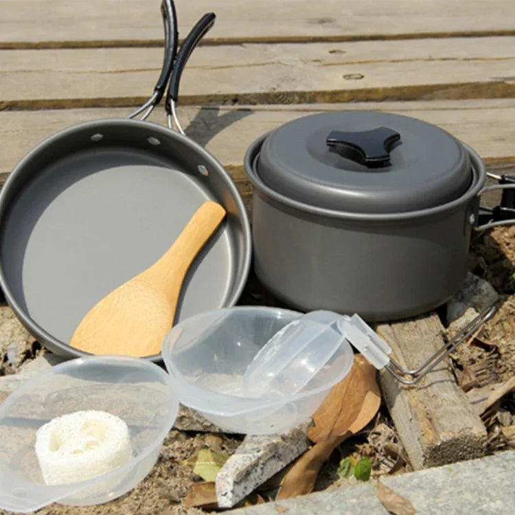 DS-500 Outdoor Camping Ultraleichtes 15-teiliges stapelbares Kochgeschirr-Set für 4-5 Personen, Größe: Large, DS-500 Größe: Large