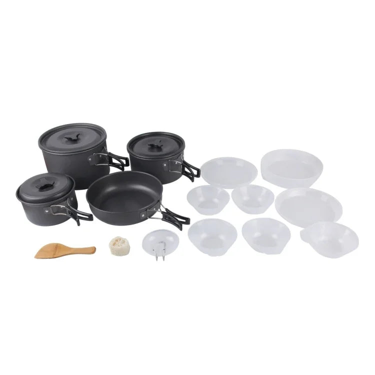 DS-500 Outdoor Camping Ultraleichtes 15-teiliges stapelbares Kochgeschirr-Set für 4-5 Personen, Größe: Large, DS-500 Größe: Large