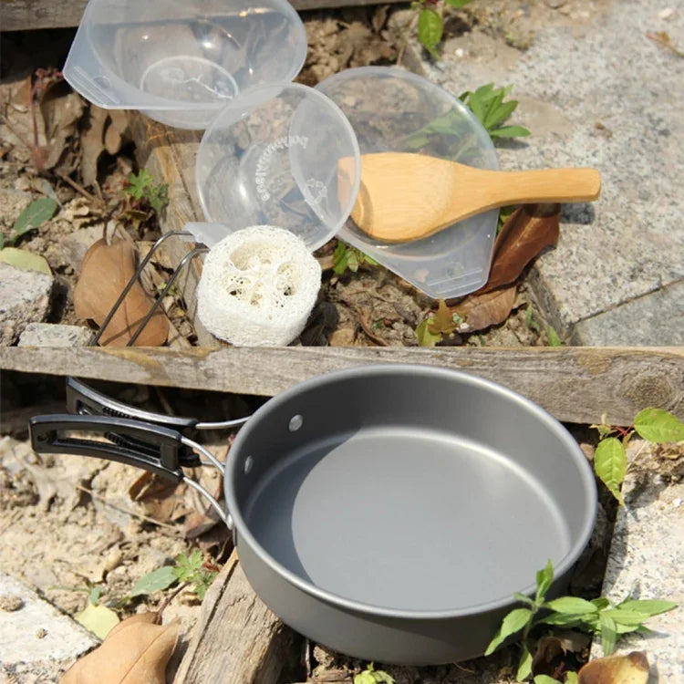 DS-500 Outdoor Camping Ultraleichtes 15-teiliges stapelbares Kochgeschirr-Set für 4-5 Personen, Größe: Large, DS-500 Größe: Large