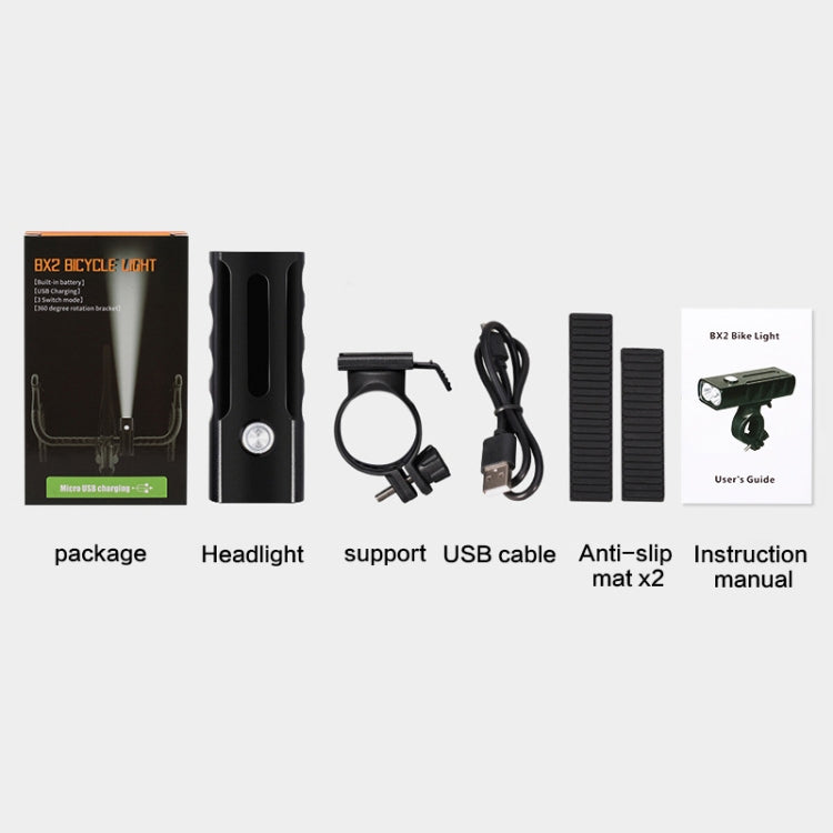 BX2 USB aufladbare Fahrradlampe Front-Lenker LED-Licht (3 Stunden, L2 Lampenperlen), 3 Stunden, L2 Lampenperlen