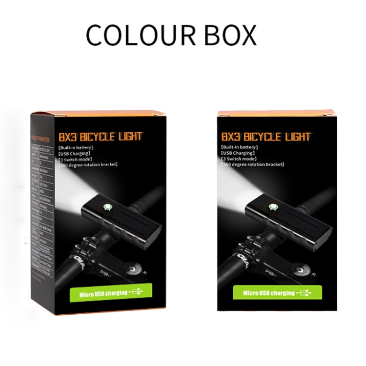 BX2 USB aufladbare Fahrradlampe Front-Lenker LED-Licht (3 Stunden, L2 Lampenperlen), 3 Stunden, L2 Lampenperlen
