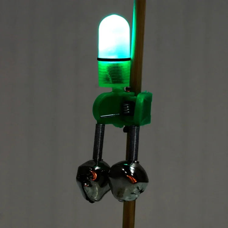 10 Stück Angelzubehör Doppelglocken Clip Angelbiss Alarm mit LED Nachtlicht, Angelalarmglocken