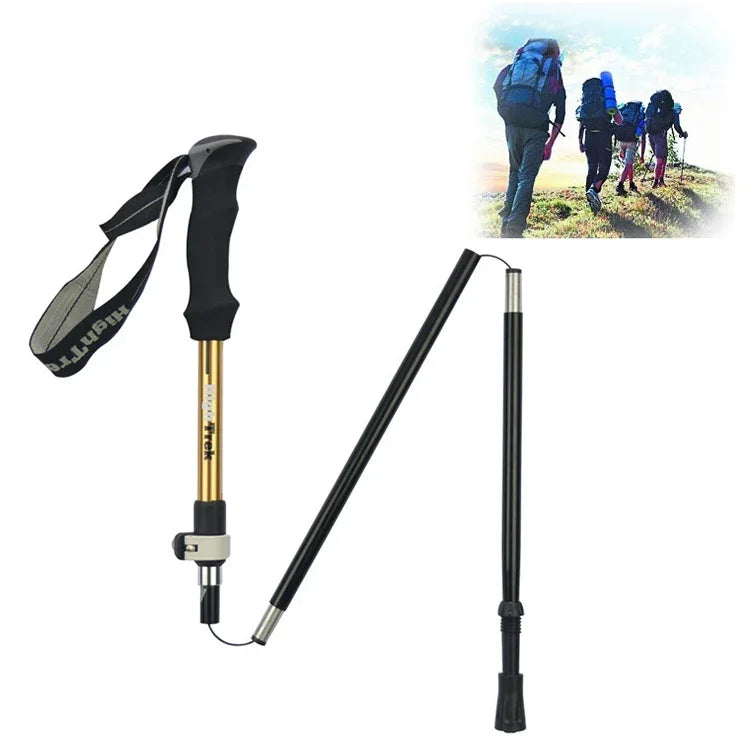 Outdoor Bergsteigen Tragbarer, faltbarer, ultraleichter Wanderstock aus Aluminiumlegierung, Länge: 35-125 cm, Länge: 35-125 cm (Gold), Länge: 35-125 cm (Blau), Länge: 35-125 cm (Rot)