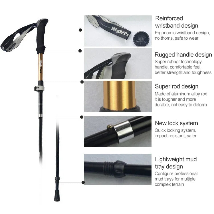 Outdoor Bergsteigen Tragbarer, faltbarer, ultraleichter Wanderstock aus Aluminiumlegierung, Länge: 35-125 cm, Länge: 35-125 cm (Gold), Länge: 35-125 cm (Blau), Länge: 35-125 cm (Rot)