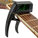 Professionelles Gitarrenstimmgerät mit Clip, Loftstyle chromatisches Clip-Tuner mit drehbarem LCD-Display und Beleuchtung, Einhand-Gitarren-Capo
