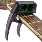 Professionelles Gitarrenstimmgerät mit Clip, Loftstyle chromatisches Clip-Tuner mit drehbarem LCD-Display und Beleuchtung, Einhand-Gitarren-Capo