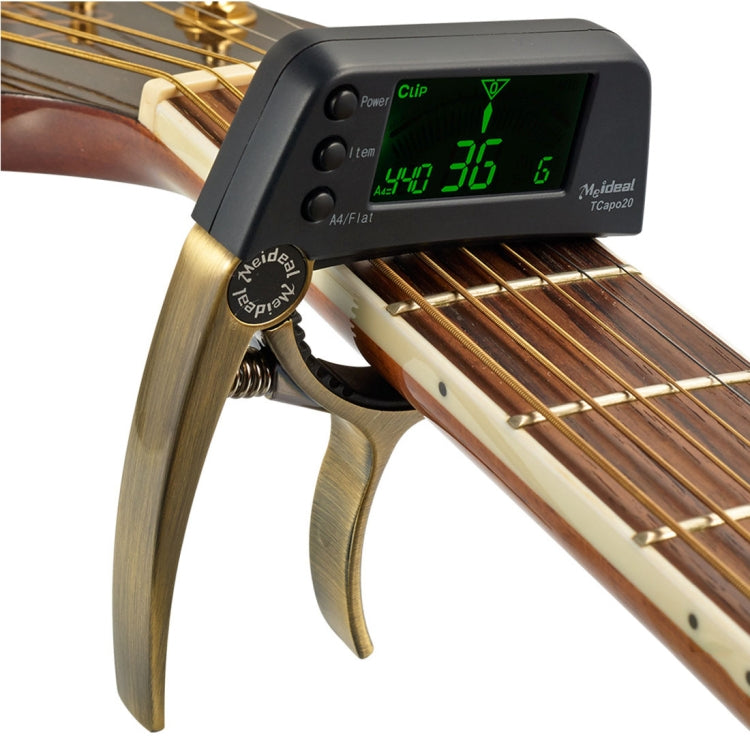 Professionelles Gitarrenstimmgerät mit Clip, Loftstyle chromatisches Clip-Tuner mit drehbarem LCD-Display und Beleuchtung, Einhand-Gitarren-Capo