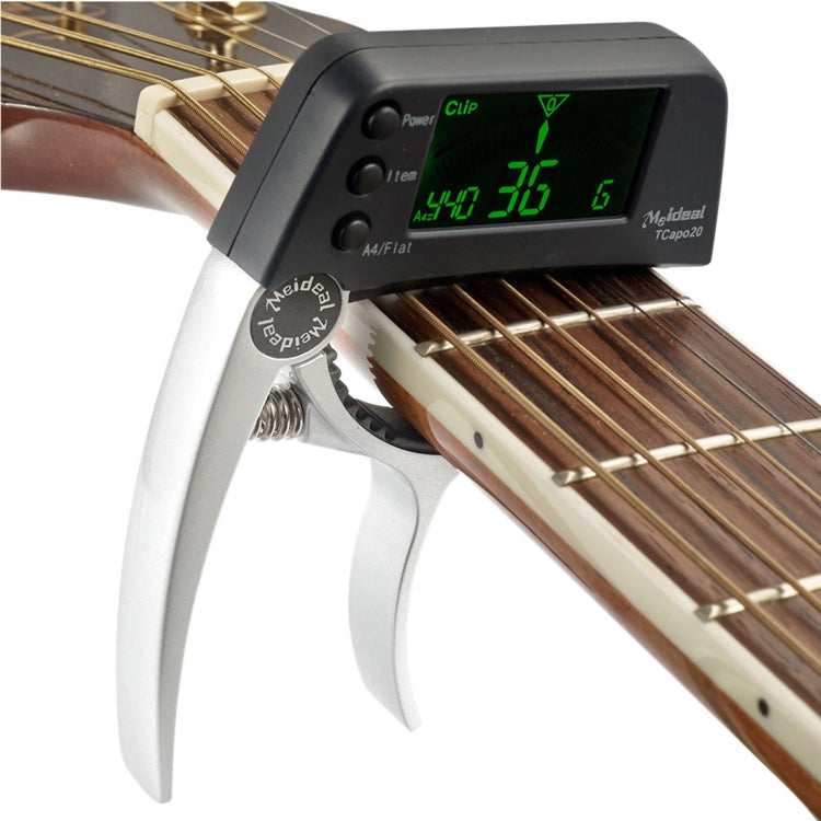 Professionelles Gitarrenstimmgerät mit Clip, Loftstyle chromatisches Clip-Tuner mit drehbarem LCD-Display und Beleuchtung, Einhand-Gitarren-Capo