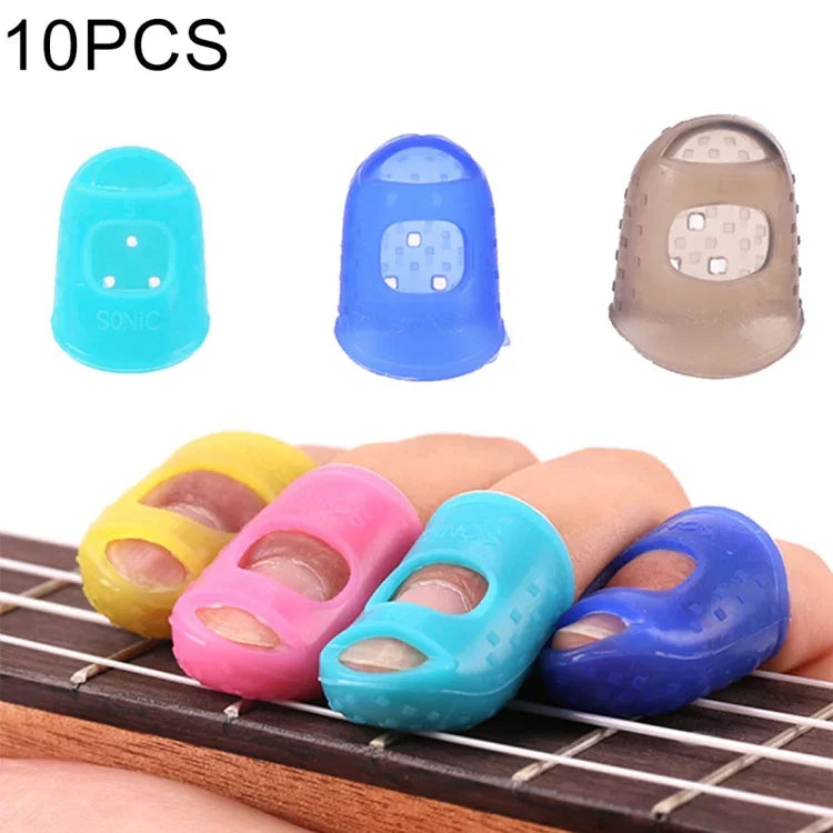 10 Stück Fingerschutzkappen für Gitarre und Ukulele (Saiteninstrumente), schmerzfrei, Farbe zufällig (Größe: S), Größe: S
